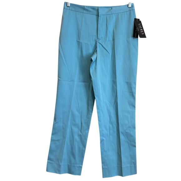 NWT Women's Lauren, Ralph Lauren Blue Straight Cotton Spandex Pants, Size 6 - Picture 1 of 3